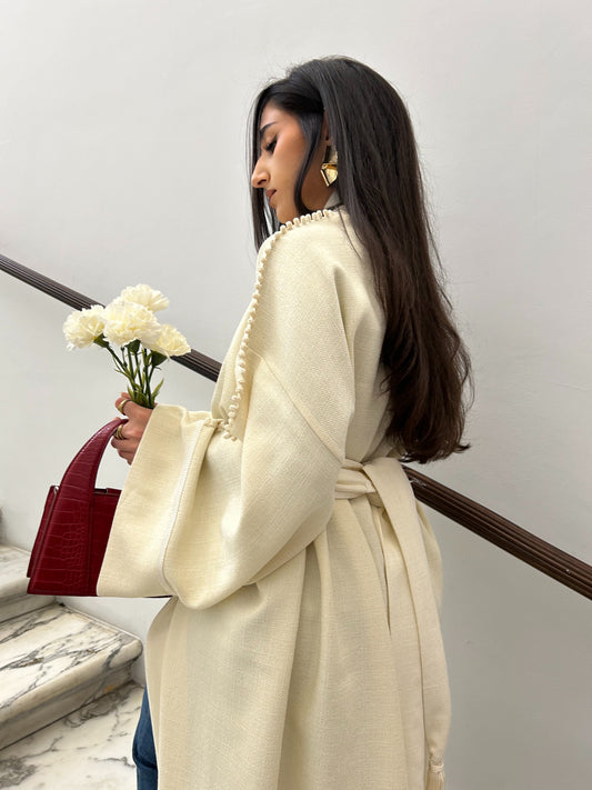 Pearl Tweed open Abaya