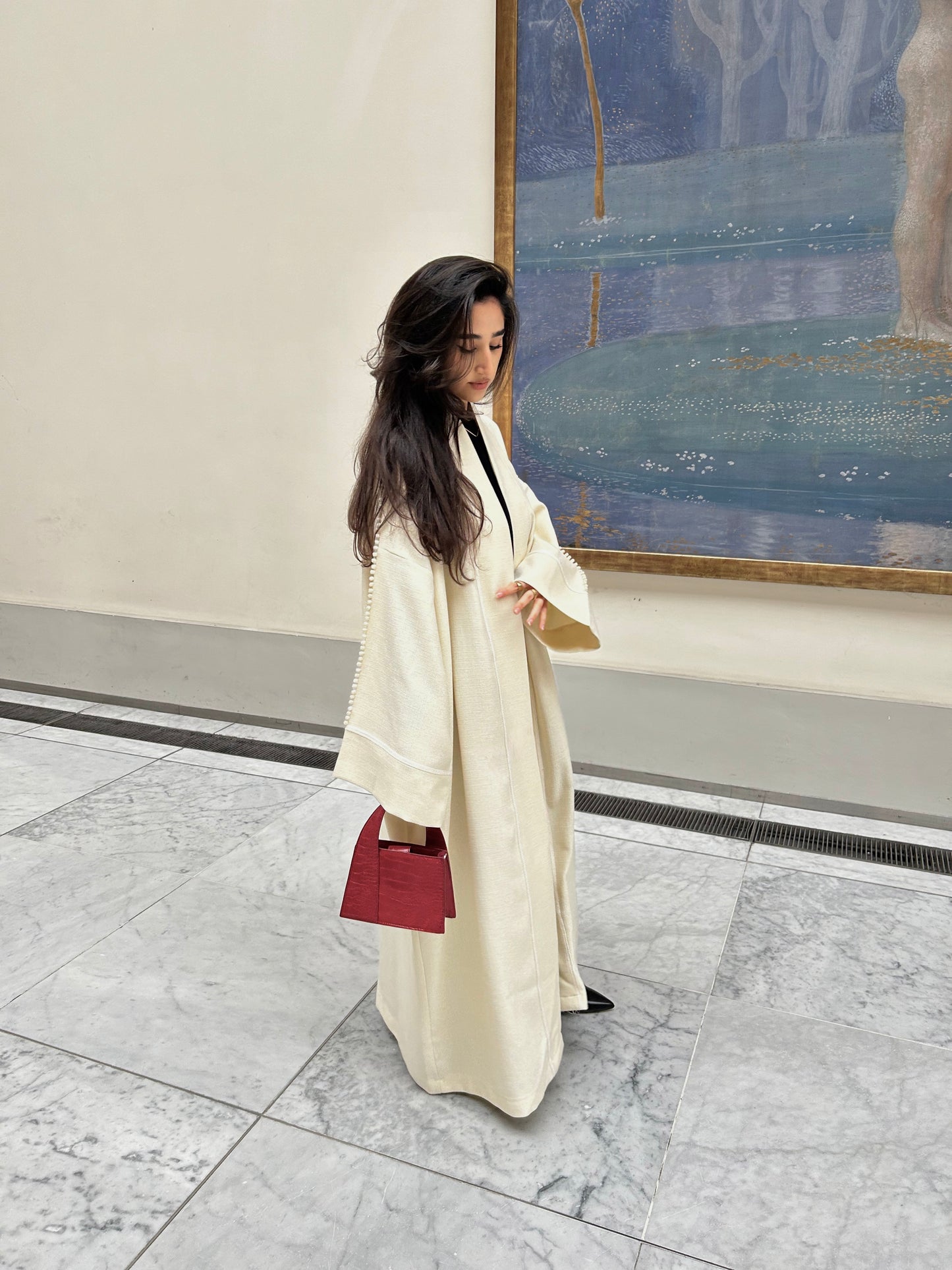 Pearl Tweed open Abaya