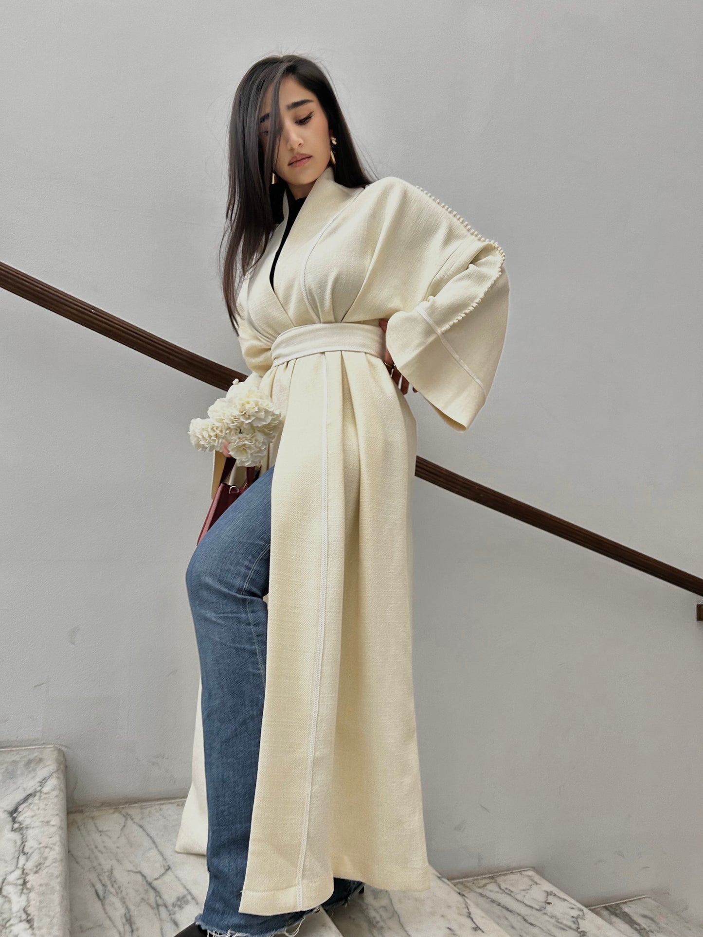 Pearl Tweed open Abaya